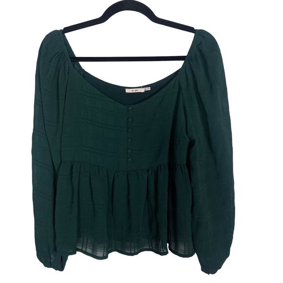 Francescas Mi Ami Medium M Emerald Green Long Sleeve Peasant Blouse Tonal Plaid - Picture 1 of 9